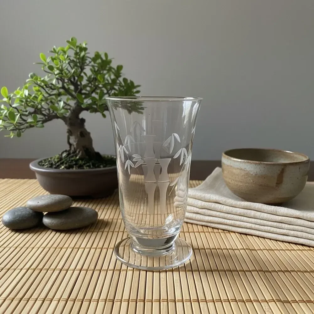 11 Sasaki Noritake Bamboo Etched Juice Glasses-Vintage-Japan-MCM Barware Set